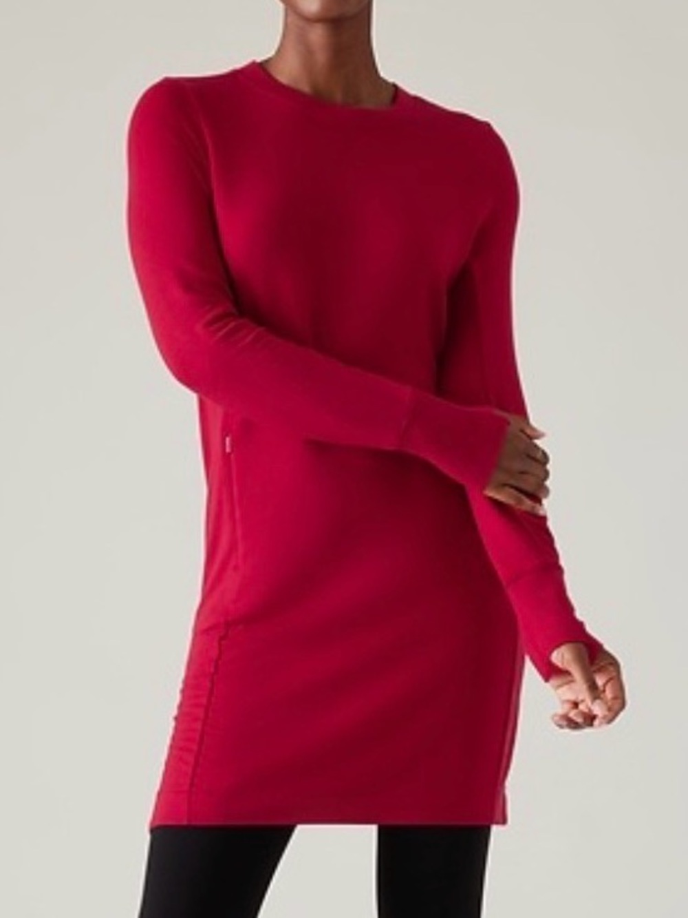 EUC Athleta Clover Berry Red Long Sleeve Soft Stretch Mini Dress Size Medium